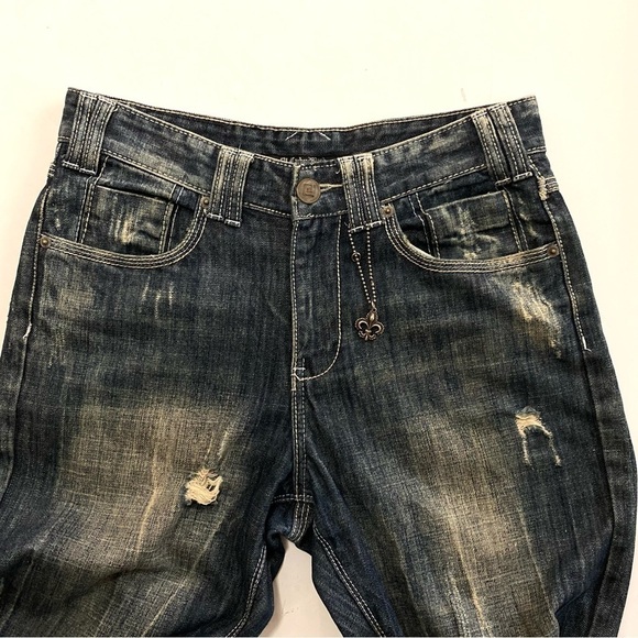 Carbon Black Men Distressed Relaxed Straight Leg Jeans 29x32 Denim - Picture 6 of 16